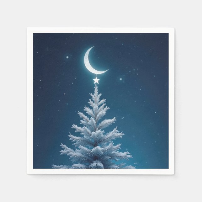 Christmas Star Dangling From a Crescent Moon Napkin (Front)