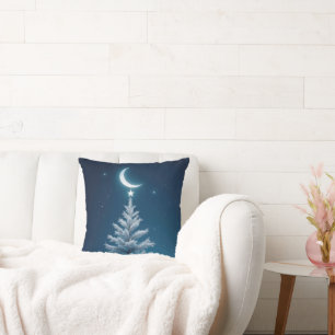 Christmas Star Dangling From a Crescent Moon Throw Pillow