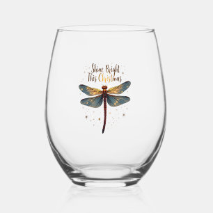 Christmas Star Dragonfly Stemless Wine Glass