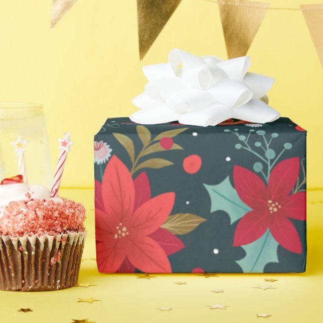 Christmas Star Flower, Mistletoe and Wintergreen Wrapping Paper (Birthday Party)
