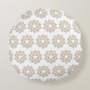 Christmas Star Gold Silver Pattern Calligraphy Art Round Pillow
