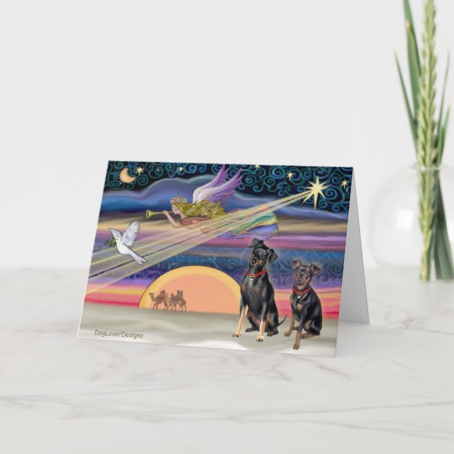 Christmas Star - Miniature Pinschers (two) Holiday Card (Front)