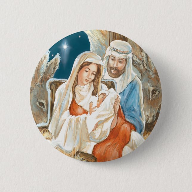 Christmas Star Nativity Painting 2 Inch Round Button (Front)