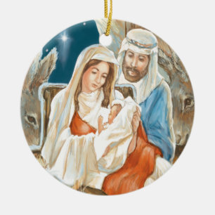 Christmas Star Nativity Painting Ceramic Ornament