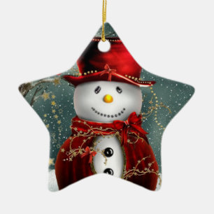 Christmas Star Ornament/Snowman Ceramic Ornament