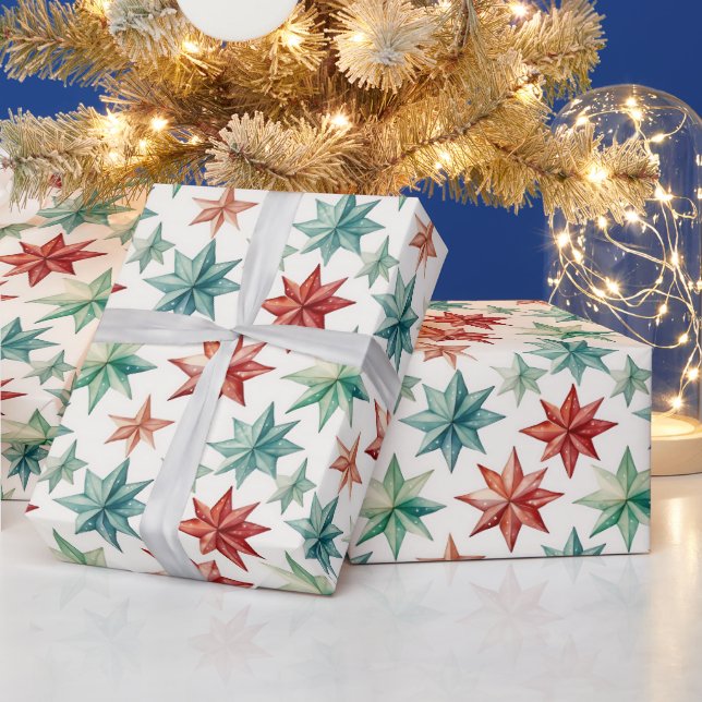 Christmas Star Ornaments Modern Christmas Wrapping Paper (Holidays)