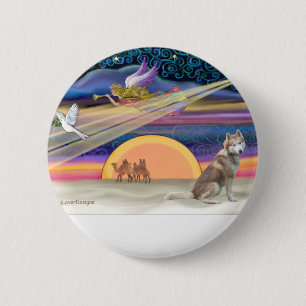 Christmas Star - Siberian Husky (red 2) 2 Inch Round Button