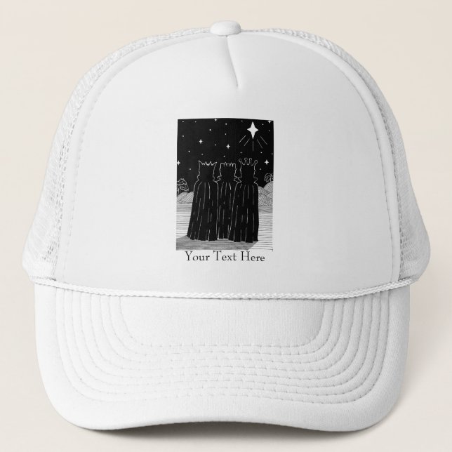 Christmas star three kings black & white seasonal trucker hat (Front)