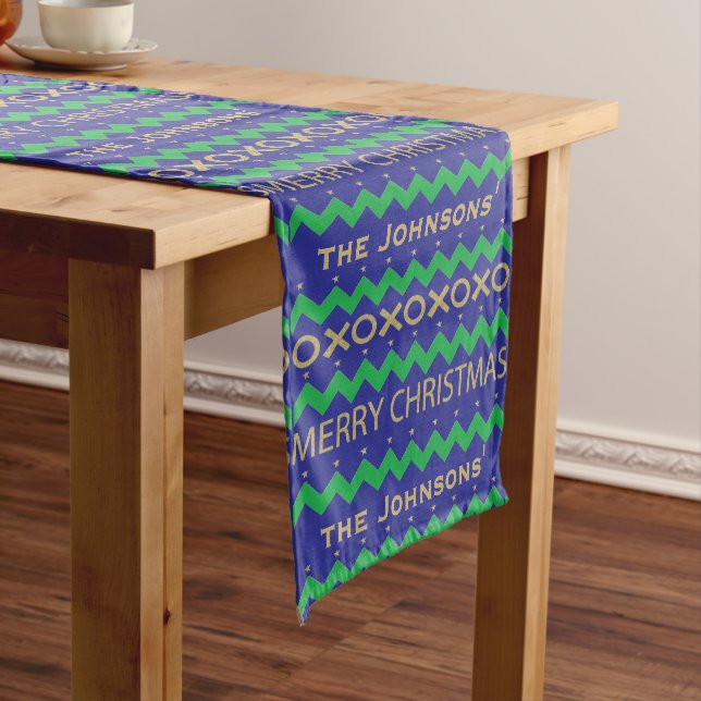 Christmas Star Topped Trees Personalize 14 x 72 Short Table Runner (In Situ)