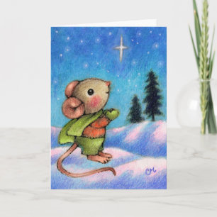 Christmas Star Wish - Cute Holiday Mouse Art Card