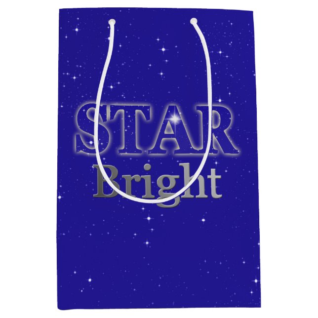Christmas Star Word Art Blue and Silver  Medium Gift Bag (Front)
