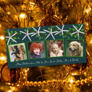 Christmas Starfish Four-photo Green Holiday Card