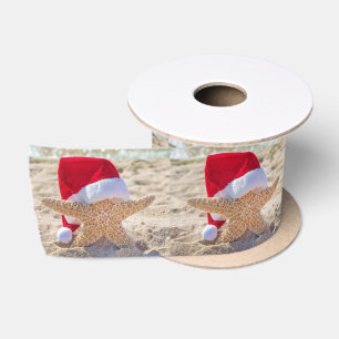 Christmas Starfish In Beach Sand Satin Ribbon
