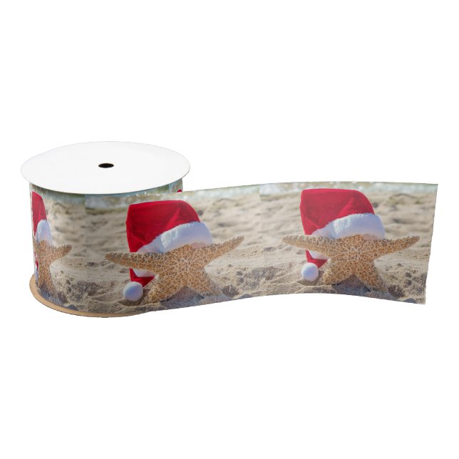 Christmas Starfish In Beach Sand Satin Ribbon (Spool)