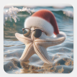 Christmas Starfish In the Ocean Square Sticker