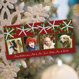 Christmas Starfish Multi-photo Red Holiday Card