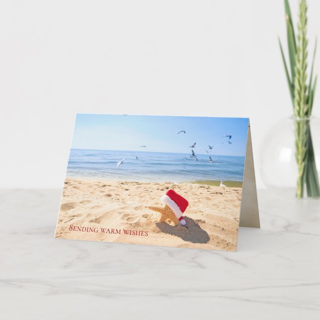 Christmas starfish on the seashore with seagulls card (Front)