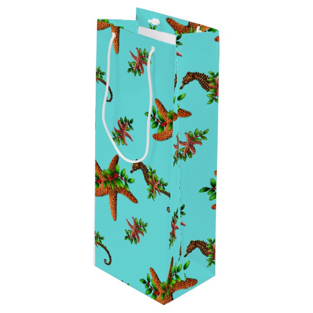 Christmas Starfish Sea Horses Wine Gift Bag (Front Angled)