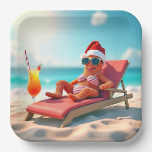 Christmas Starfish Sunbathing In a Bikini Paper Plate