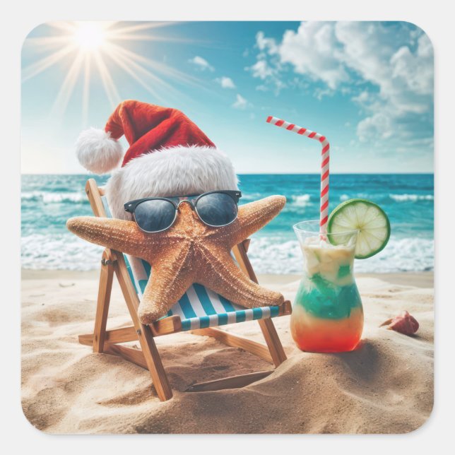 Christmas Starfish With a Cocktail Square Sticker (Front)