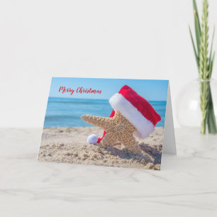 Christmas starfish with Santa hat Card