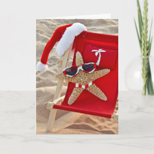 Christmas starfish with Santa hat Holiday Card