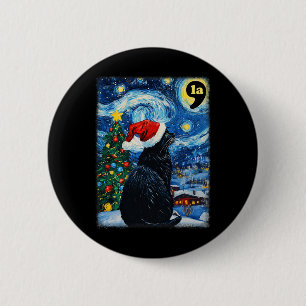 Christmas Starry Night Black Cat Comma La Kamala H 2 Inch Round Button