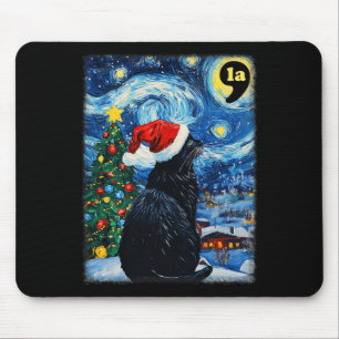 Christmas Starry Night Black Cat Comma La Kamala H Mouse Pad