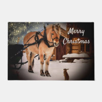 Christmas starry night farm horse rabbit snow