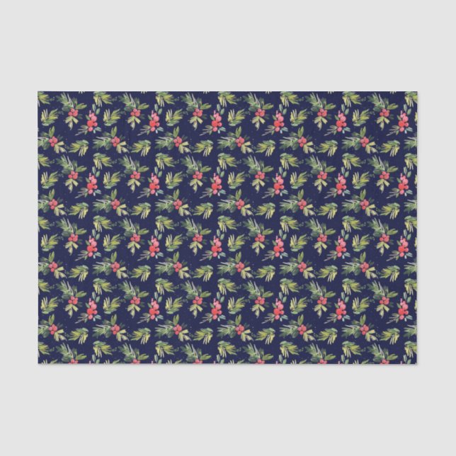Christmas | Starry Night - Holly Pattern Tissue Paper (Front)