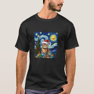 Christmas Starry Night Santa Cat Van Gogh Xmas T-Shirt