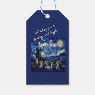 Christmas Starry Night Van Gogh Cat Lover Gift Tags