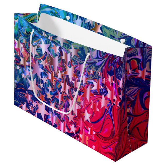 CHRISTMAS STARS Abstract Purple Red Lilac Festive Large Gift Bag (Front Angled)
