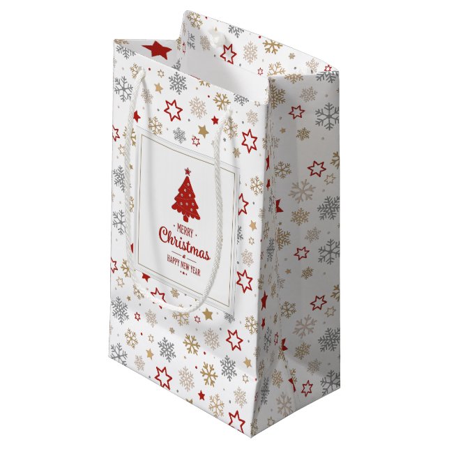 Christmas Stars and Snowflakes Pattern Small Gift Bag (Front Angled)