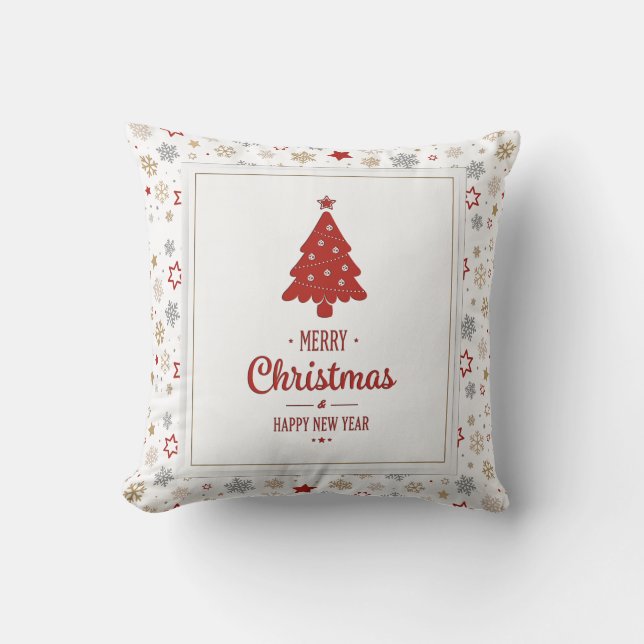 Christmas Stars and Snowflakes Pattern Throw Pillow (Front)