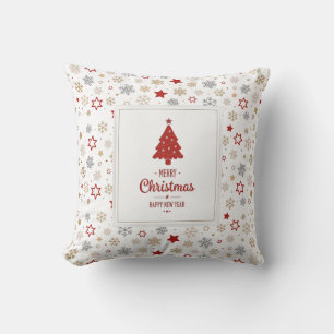 Christmas Stars and Snowflakes Pattern Throw Pillow