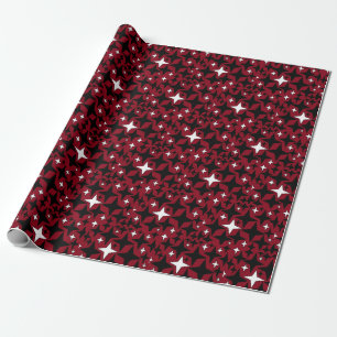 Christmas Stars Black n White w Red Background Wrapping Paper
