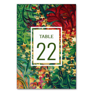 CHRISTMAS STARS Customizable Red Green Gold Table Number