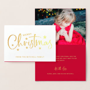 Christmas Stars   Handwritten Script Photo Gold Foil Card