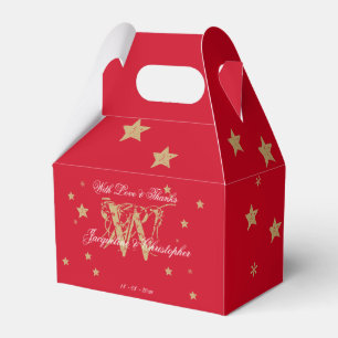 Christmas Stars Monogram And Names Chic Red Gold  Favor Box