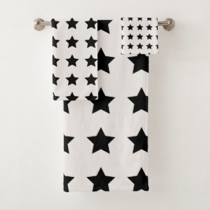 Christmas Stars Pattern White Black Bath Towel Set