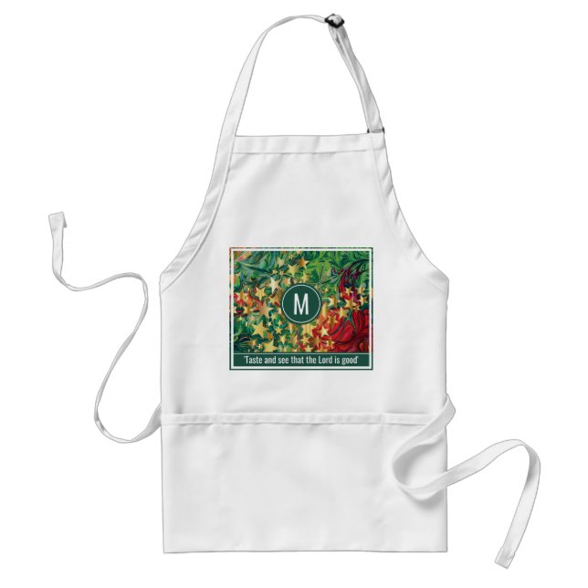 CHRISTMAS STARS Personalized Red Green Gold Standard Apron (Front)