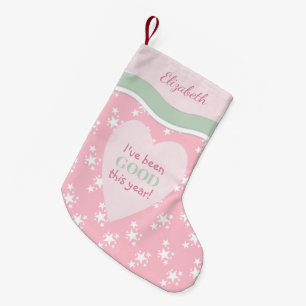 Christmas stars pink and green I've been good Small Christmas Stocking