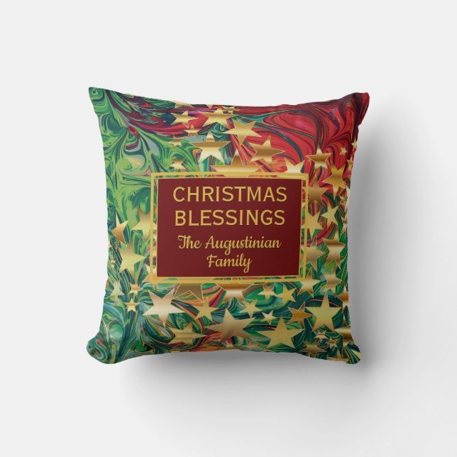 CHRISTMAS STARS Retro Custom Name Throw Pillow (Front)