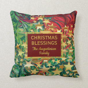CHRISTMAS STARS Retro Custom Name Throw Pillow