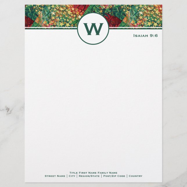 CHRISTMAS STARS Retro Personalized Monogram Letterhead (Front)