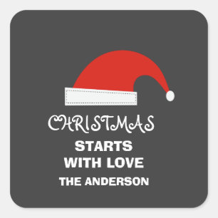 Christmas Starts With Love Personalized Family Square Sticker