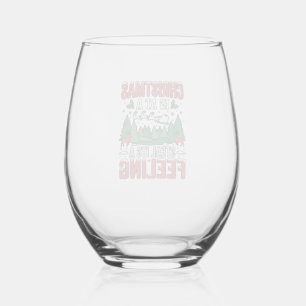 Christmas Steal Its A Feeling Reindeer Sleigh Desi Stemless Wine Glass