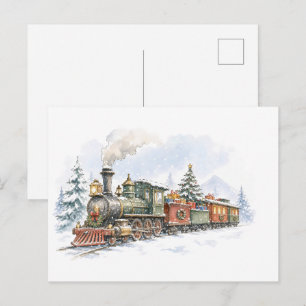 Christmas Steam Train with Gifts for Holiday Train Postcard