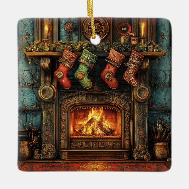 Christmas Steampunk Fireplace Ornament (Front)